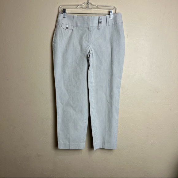 Loft Womens Pants Gray  White Striped Julie Cropped 100% Cotton Pockets Size‎ 4 - Picture 1 of 13
